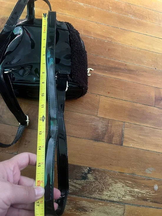 Juicy Couture Black Sherpa Mini Backpack with Patent Accents - Picture 5 of 5